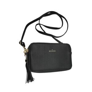 Kedzie Modernist Vegan Leather Crossbody Black Bag Compact Camera Shape Tassel
